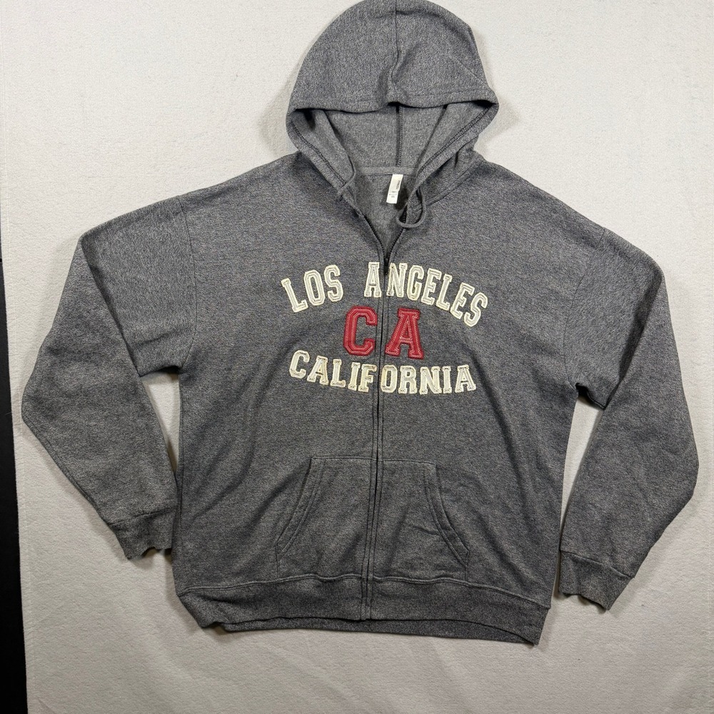Teemax Mens Los Angeles California Zip Up Hoodie XXL Gray Embroidered Fleece